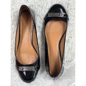 Coach Shoes Womens Size 9 Black Patent Ballet Flats Logo Hardware Bit Round Toe